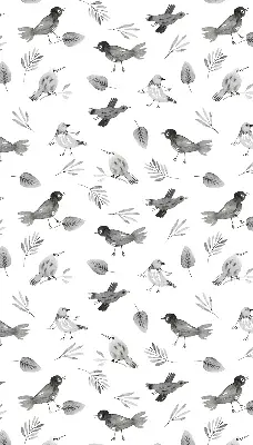 Verduisterend binnengordijn met getekende vogels en bladeren