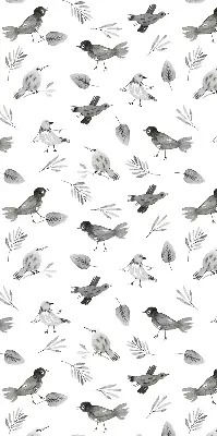 Verduisterend binnengordijn met getekende vogels en bladeren