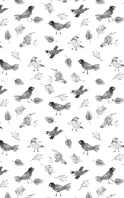 Verduisterend binnengordijn met getekende vogels en bladeren