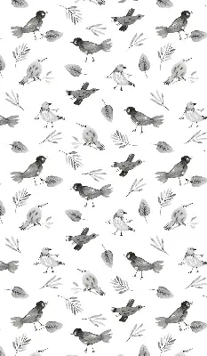 Verduisterend binnengordijn met getekende vogels en bladeren