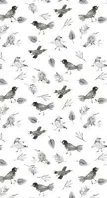 Verduisterend binnengordijn met getekende vogels en bladeren