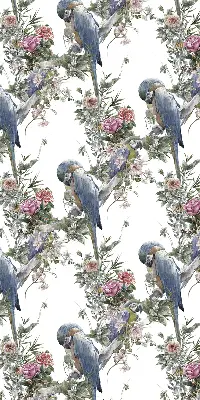 Verduisterend stoffen rolgordijn met papegaaien op bloemen