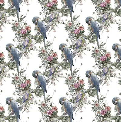 Verduisterend stoffen rolgordijn met papegaaien op bloemen
