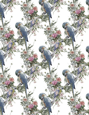 Verduisterend stoffen rolgordijn met papegaaien op bloemen