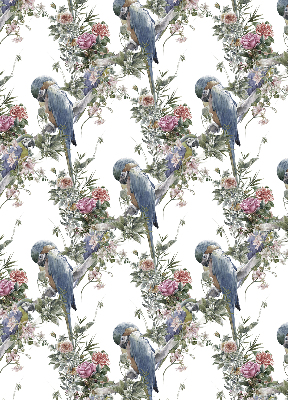 Verduisterend stoffen rolgordijn met papegaaien op bloemen