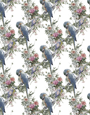 Verduisterend stoffen rolgordijn met papegaaien op bloemen