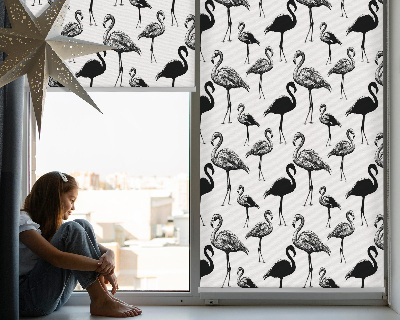 Verduisterend rolgordijn voor balkondeur zwart met flamingo's