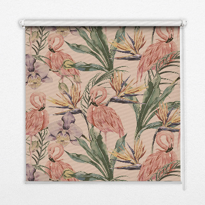 Binnenshuis verduisterend rolgordijn met flamingo's en bloemenprint