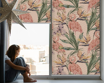 Binnenshuis verduisterend rolgordijn met flamingo's en bloemenprint