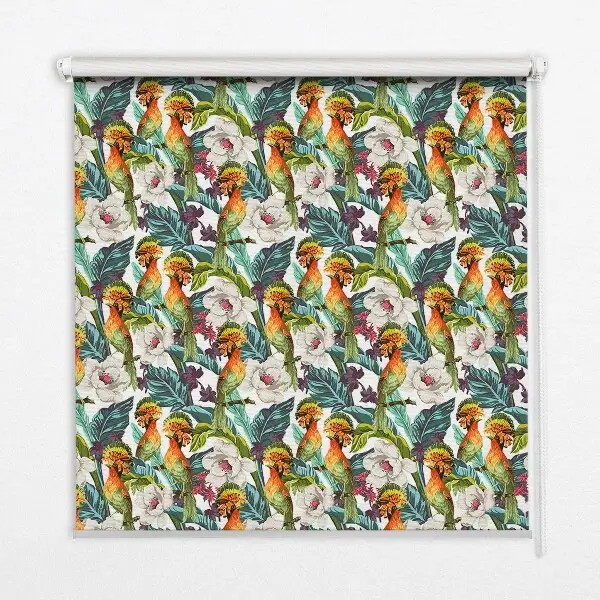 Binnenshuis verduisterend rolgordijn met vogels- en bloemenprint