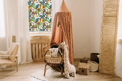 Binnenshuis verduisterend rolgordijn met vogels- en bloemenprint