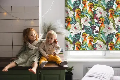 Binnenshuis verduisterend rolgordijn met vogels- en bloemenprint