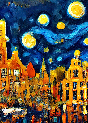 Binnenshuis verduisterend rolgordijn geschilderde stad