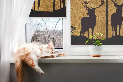Binnenshuis verduisterend rolgordijn met hertprint 's nachts