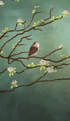 Verduisterend rolgordijn voor raam met vogels op een tak