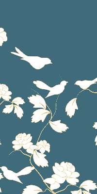 Binnenshuis verduisterend rolgordijn met witte vogels op witte bloemen