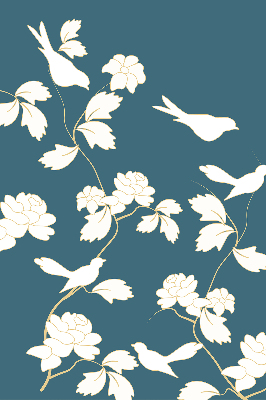 Binnenshuis verduisterend rolgordijn met witte vogels op witte bloemen