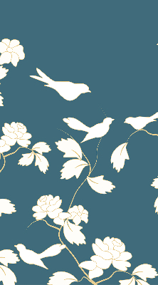 Binnenshuis verduisterend rolgordijn met witte vogels op witte bloemen