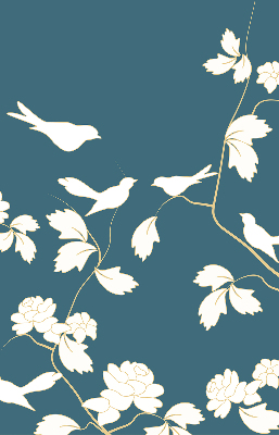 Binnenshuis verduisterend rolgordijn met witte vogels op witte bloemen