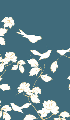 Binnenshuis verduisterend rolgordijn met witte vogels op witte bloemen