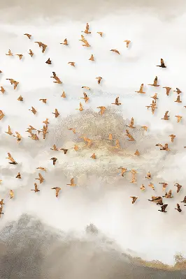 Verduisterend stoffen rolgordijn een zwerm vogels