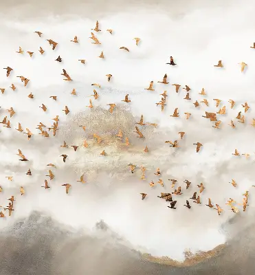 Verduisterend stoffen rolgordijn een zwerm vogels
