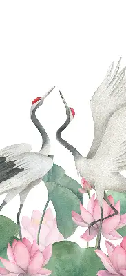 Verduisterend binnengordijn met kraanvogels tussen de lelies