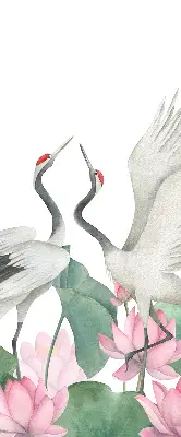 Verduisterend binnengordijn met kraanvogels tussen de lelies
