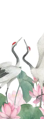 Verduisterend binnengordijn met kraanvogels tussen de lelies
