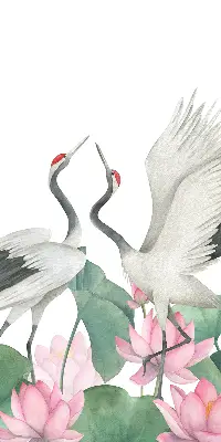 Verduisterend binnengordijn met kraanvogels tussen de lelies