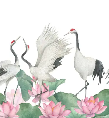 Verduisterend binnengordijn met kraanvogels tussen de lelies