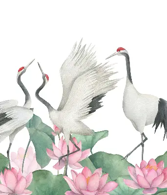 Verduisterend binnengordijn met kraanvogels tussen de lelies