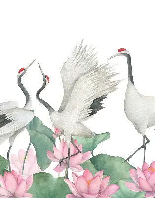Verduisterend binnengordijn met kraanvogels tussen de lelies