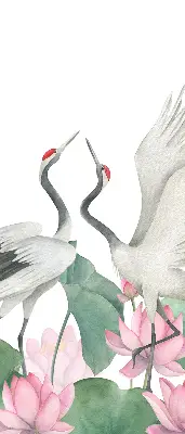 Verduisterend binnengordijn met kraanvogels tussen de lelies