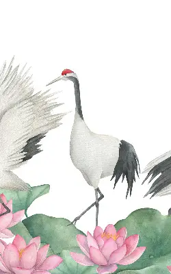 Verduisterend binnengordijn met kraanvogels tussen de lelies