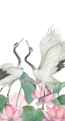 Verduisterend binnengordijn met kraanvogels tussen de lelies