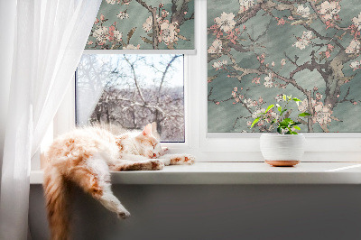 Verduisterend raamrolgordijn voor binnen met bloemenmotief aan de boom