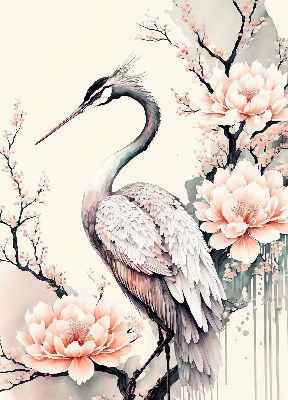 Verduisterend binnengordijn met reiger in bloemenprint