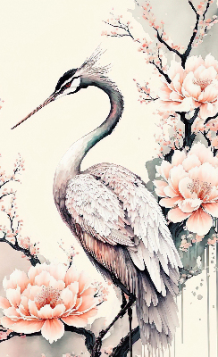 Verduisterend binnengordijn met reiger in bloemenprint