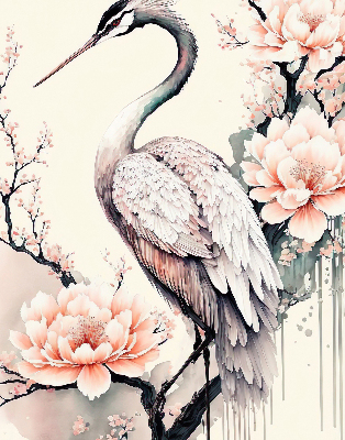 Verduisterend binnengordijn met reiger in bloemenprint
