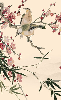 Verduisterend rolgordijn voor raam met kersenbloesem en vogelmotief