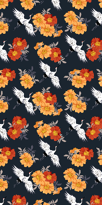 Binnenshuis verduisterend rolgordijn met bloemen en kraanvogels