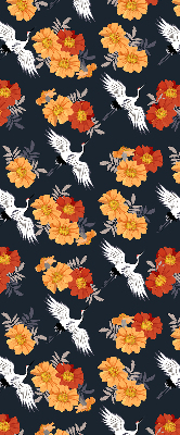 Binnenshuis verduisterend rolgordijn met bloemen en kraanvogels