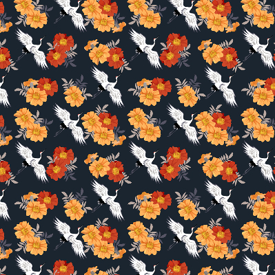 Binnenshuis verduisterend rolgordijn met bloemen en kraanvogels