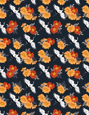Binnenshuis verduisterend rolgordijn met bloemen en kraanvogels