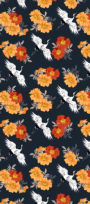 Binnenshuis verduisterend rolgordijn met bloemen en kraanvogels