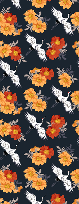 Binnenshuis verduisterend rolgordijn met bloemen en kraanvogels
