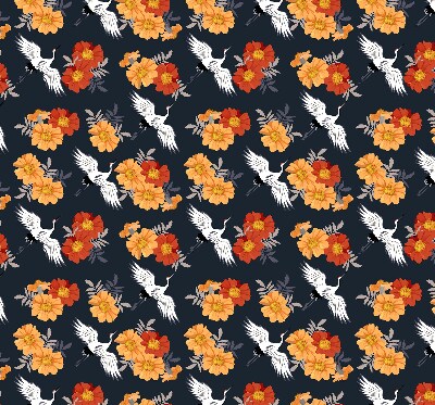 Binnenshuis verduisterend rolgordijn met bloemen en kraanvogels