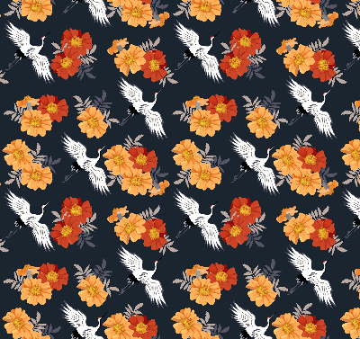 Binnenshuis verduisterend rolgordijn met bloemen en kraanvogels