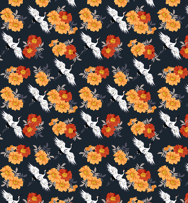 Binnenshuis verduisterend rolgordijn met bloemen en kraanvogels